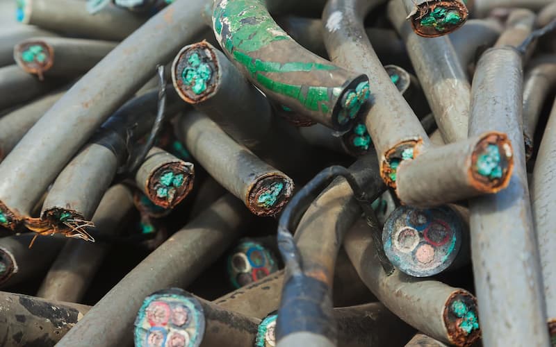 Old Copper Cables In A Plastic Sheath